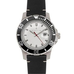 Nautis Dive Pro 200 Leather-Band Watch w/Date - Black/White